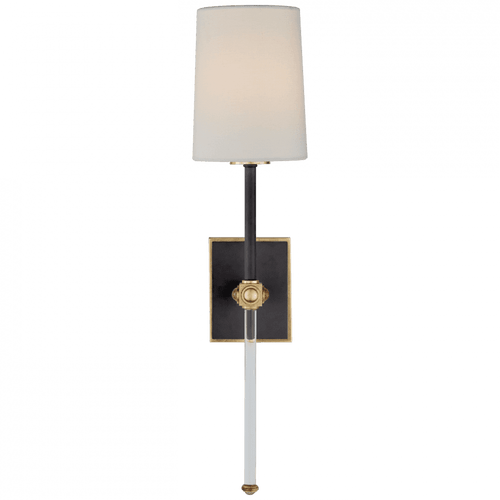Visual Comfort & Co. Signature Collection Lucia Medium Tail Wall Sconce, 1-Light, Matte Black and Crystal, Linen Shade, 20.75"H (JN 2051MBK/CG-L CPTWG) 