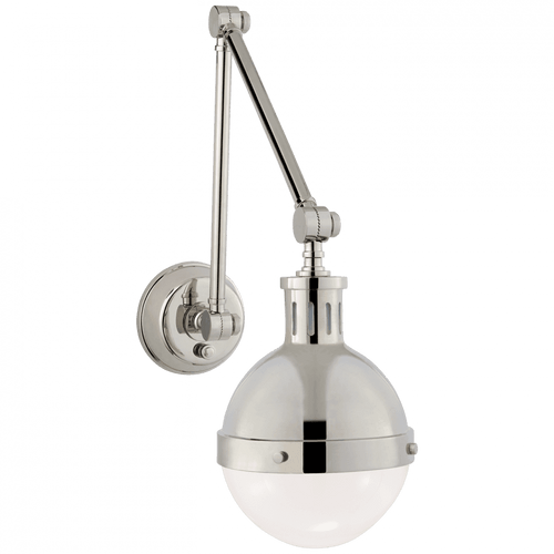 Visual Comfort & Co. Signature Collection Hicks Library Wall Sconce, 1-Light, Polished Nickel, White Glass, 17.75"H (TOB 2090PN-WG CLX4T) 