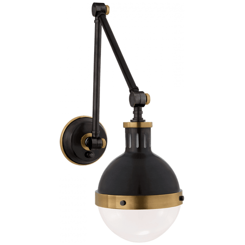 Visual Comfort & Co. Signature Collection Hicks Adjustable Wall Sconce, 1-Light, Bronze, Hand-Rubbed Antique Brass Accents, White Glass, 17.75"H (TOB 2090BZ/HAB-WG CLX4Q) 