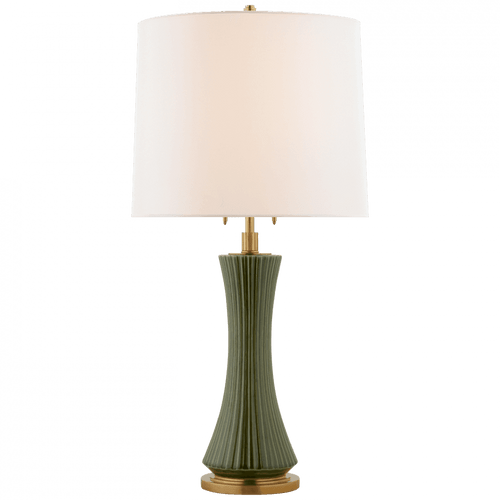 Visual Comfort & Co. Signature Collection Elena Table Lamp, 2-Light, Emerald Green, Linen Shade, 33.5"H (TOB 3655EMG-L CLX53) 