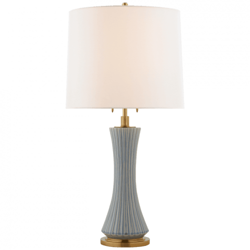 Visual Comfort & Co. Signature Collection Elena Table Lamp, 2-Light, Polar Blue Crackle, Linen Shade, 33.5"H (TOB 3655PBC-L CLX54) 