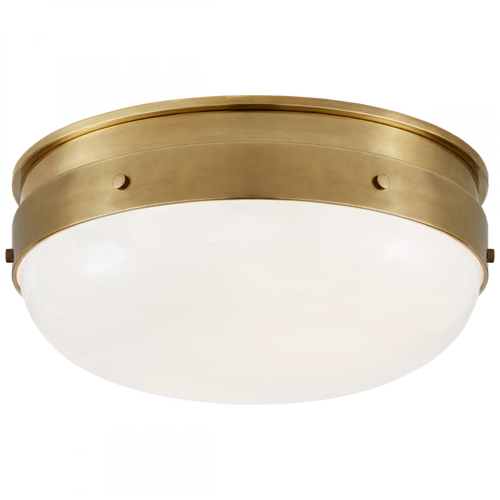 Hicks Flush Mount, 2-Light, Hand-Rubbed Antique Brass, White Glass, 13"W (TOB 4063HAB-WG CLX5H)