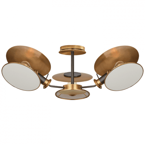 Visual Comfort & Co. Signature Collection Osiris Semi-Flush Mount, 3-Light, Reflector, Bronze, Antique Brass, Linen Shade, 31.5"W (TOB 4290BZ/HAB-L CLX5K) 