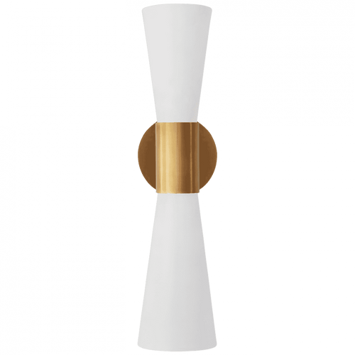 Visual Comfort & Co. Signature Collection Clarkson Wall Sconce, 2-Light, Hand-Rubbed Antique Brass, White Shade, 17.75"H (ARN 2009HAB/WHT CLY35) 