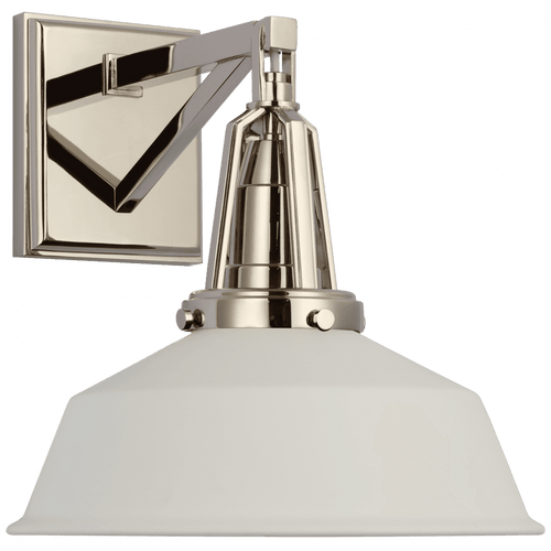 Visual Comfort & Co. Signature Collection Layton Wall Sconce, 1-Light, Polished Nickel, Matte White Shade, 10.25"H (CHD 2455PN-WHT CU1F6) 