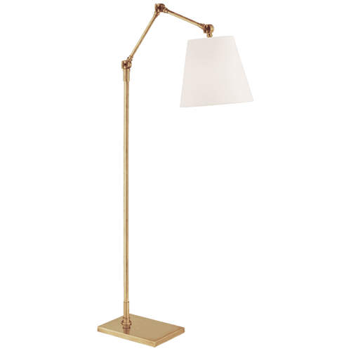 Visual Comfort & Co. Signature Collection Graves Floor Lamp, 1-Light, Articulating, Hand-Rubbed Antique Brass, Linen Shade, 58.75"H (SK 1115HAB-L CTXJU) 