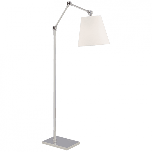 Visual Comfort & Co. Signature Collection Graves Floor Lamp, 1-Light, Articulating, Polished Nickel, Linen Shade, 58.75"H (SK 1115PN-L CTXJV) 