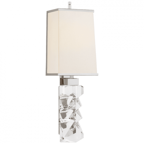Visual Comfort & Co. Signature Collection Argentino Wall Sconce, 2-Light, Crystal, Polished Nickel, Linen, Nickel Trim Shade, 22.25"H (TOB 2950CG/PN-L/PN CTYFP) 