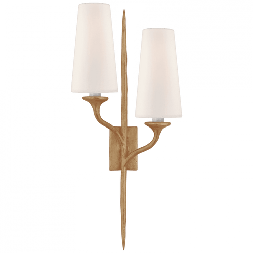 Visual Comfort & Co. Signature Collection Iberia Left Wall Sconce, 2-Light, Antique Gold Leaf, Linen Shade, 24"H (JN 2076AGL-L CQ1NQ) 