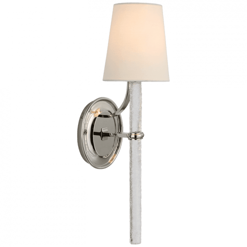 Visual Comfort & Co. Signature Collection Abigail Large Wall Sconce, 1-Light, Polished Nickel and Clear Wavy Glass, Linen Shade, 18"H (S 2325PN/CWG-L CU4CR) 