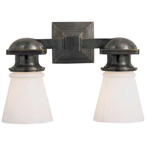 New York Subway Bath Vanity, 2-Light, Bronze, White Glass, 14"W (SL 2152BZ-WG 28TW3)