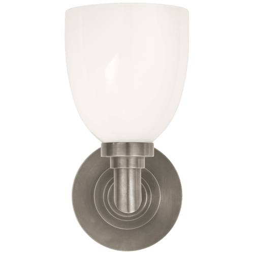 Visual Comfort & Co. Signature Collection Wilton Bathroom Wall Sconce, 1-Light, Antique Nickel, White Glass, 10.25"H (SL 2841AN-WG 28UUU) 