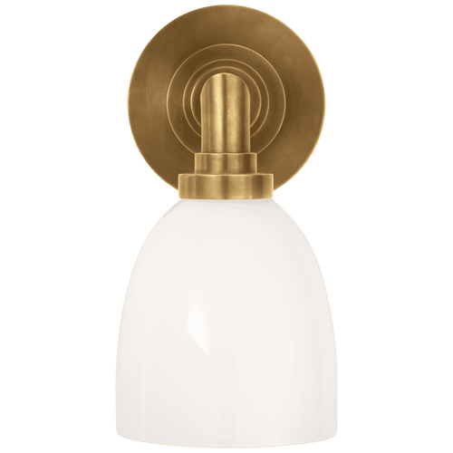 Visual Comfort & Co. Signature Collection Wilton Bathroom Wall Sconce, 1-Light, Hand-Rubbed Antique Brass, White Glass, 10.25"H (SL 2841HAB-WG 28UUX) 