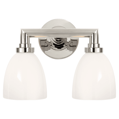 Visual Comfort & Co. Signature Collection Wilton Bath Vanity, 2-Light, Hand-Rubbed Antique Brass, White Glass, 13"W (SL 2842PN-WG 28UV3) 