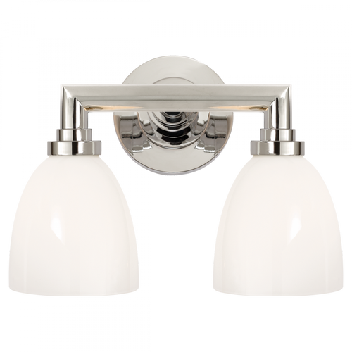 Wilton Bath Vanity, 2-Light, Hand-Rubbed Antique Brass, White Glass, 13"W (SL 2842PN-WG 28UV3)