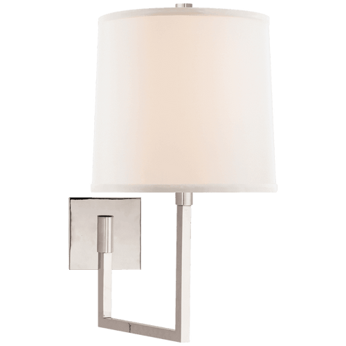 Visual Comfort & Co. Signature Collection Aspect Wall Sconce, 1-Light, Articulating, Polished Nickel, Linen Shade, 18.5"H (BBL 2029PN-L 22RF7) 