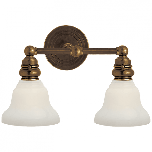 Visual Comfort & Co. Signature Collection Boston Wall Sconce, 2-Light, Hand-Rubbed Anique Brass, White Glass Desk Shade, 9"H (SL 2932HAB/SLEG-WG 28VUA) 