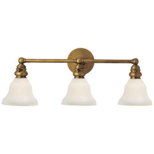 Visual Comfort & Co. Signature Collection Boston Wall Sconce, 3-Light, Hand-Rubbed Antique Brass, White Glass Desk Shade, 9"H (SL 2933HAB/SLEG-WG 28VUH) 