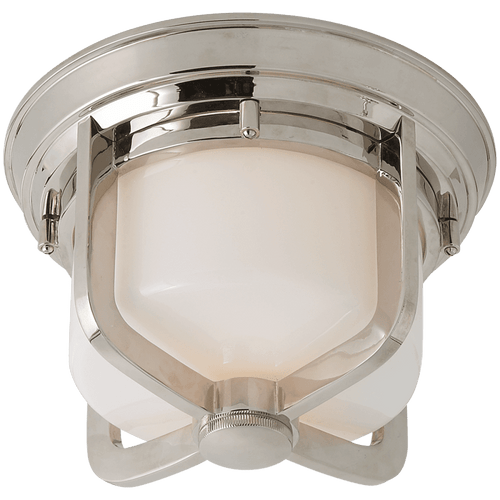 Visual Comfort & Co. Signature Collection Milton Short Outdoor Flush Mount, 1-Light, Polished Nickel, White Glass, 9.5"W (TOB 4011PN-WG 2CZD7) 