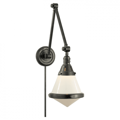 Visual Comfort & Co. Signature Collection Gale Library Wall Sconce With Plug, 1-Light, Bronze, White Glass, 21.5"H (TOB 2156BZ-WG 2JYUF) 