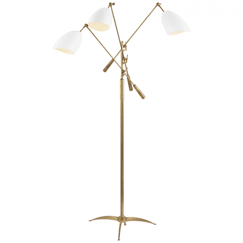 Visual Comfort & Co. Signature Collection Sommerard Triple Arm Floor Lamp, 3-Light, Hand-Rubbed Antique Brass, White Shade, 82"H (ARN 1009HAB-WHT 2K2QG) 
