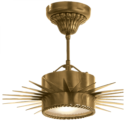 Visual Comfort & Co. Signature Collection Soleil Semi-Flush, 1-Light, Hand-Rubbed Antique Brass, Frosted Glass, 16"W (SK 5200HAB 28TU0) 