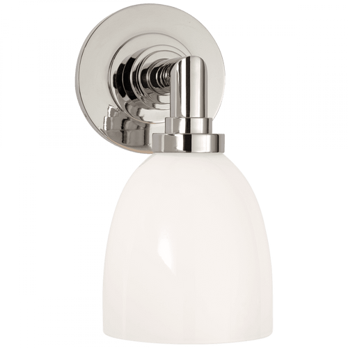 Visual Comfort & Co. Signature Collection Wilton Bathroom Wall Sconce, 1-Light, Polished Nickel, White Glass, 10.25"H (SL 2841PN-WG 28UUY) 