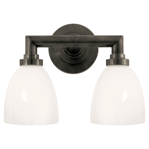 Visual Comfort & Co. Signature Collection Wilton Bath Vanity, 2-Light, Bronze, White Glass, 13"W (SL 2842BZ-WG 28UV0) 