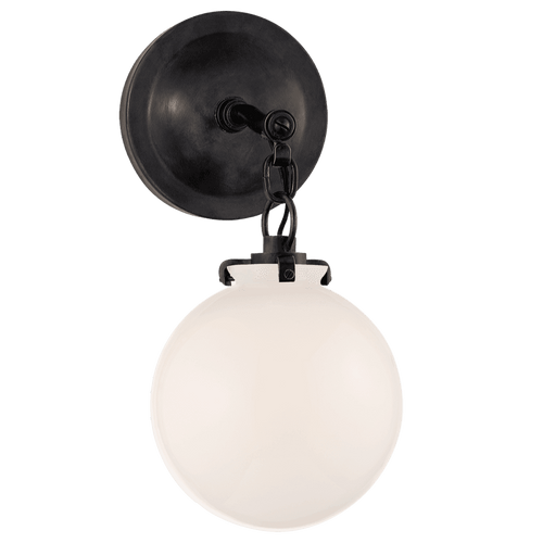 Visual Comfort & Co. Signature Collection Katie Bathroom Wall Sconce, 1-Light, Globe, Bronze, White Glass, 12.5"H (TOB 2225BZ/G4-WG 2N1DZ) 