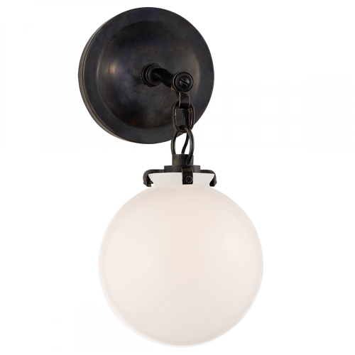 Katie Bathroom Wall Sconce, 1-Light, Globe, Bronze, White Glass, 12.5"H (TOB 2225BZ/G4-WG 2N1DZ)