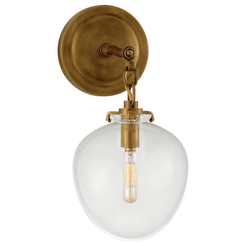 Visual Comfort & Co. Signature Collection Katie Bathroom Wall Sconce, 1-Light, Acorn, Hand-Rubbed Antique Brass, Clear Glass, 13.5"H (TOB 2225HAB/G2-CG 2N1E9) 