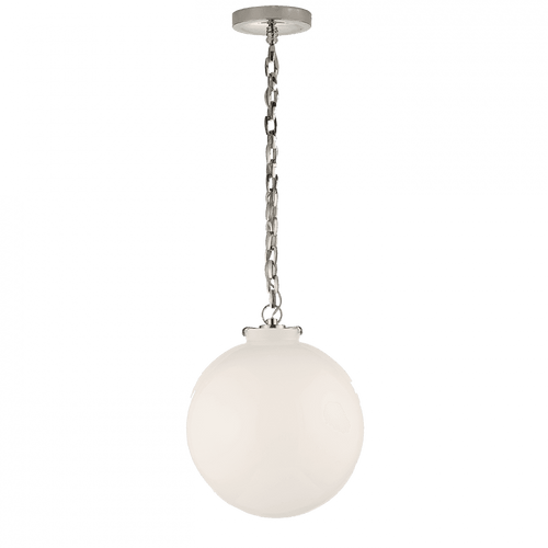 Visual Comfort & Co. Signature Collection Katie Pendant, 1-Light, Globe, Polished Nickel, White Glass, 12"W (TOB 5226PN/G4-WG 2N3F4) 