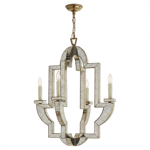 Visual Comfort & Co. Signature Collection Lido Chandelier, 4-Light, Antique Mirror, Antique Brass, 25.5"W (NW 5040AM/HAB 2R25N) 