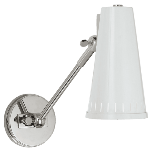 Visual Comfort & Co. Signature Collection Antonio Adjustable One Arm Wall Sconce, 1-Light, Polished Nickel, Antique White Shade, 8.25"H (TOB 2065PN-AW 2V4R5) 