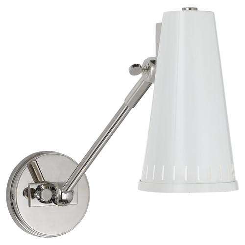 Antonio Adjustable One Arm Wall Sconce, 1-Light, Polished Nickel, Antique White Shade, 8.25"H (TOB 2065PN-AW 2V4R5)