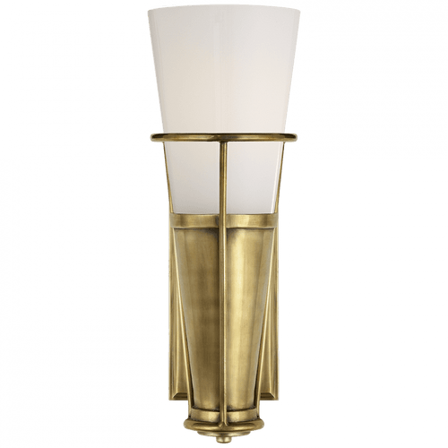 Visual Comfort & Co. Signature Collection Robinson Bathroom Wall Sconce, 1-Light, Hand-Rubbed Antique Brass, White Glass, 11.25"H (TOB 2751HAB-WG 2V4RP) 
