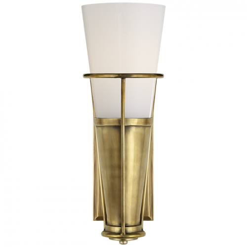 Robinson Bathroom Wall Sconce, 1-Light, Hand-Rubbed Antique Brass, White Glass, 11.25"H (TOB 2751HAB-WG 2V4RP)