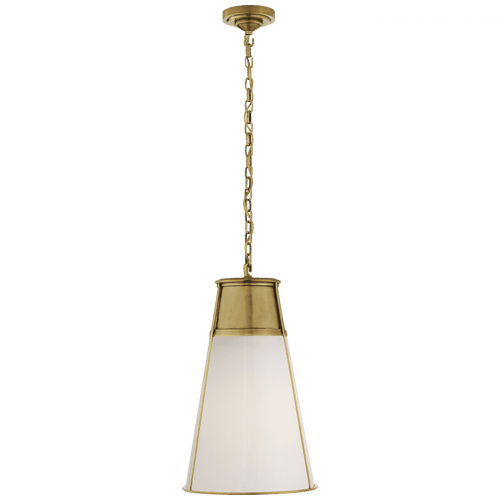Visual Comfort & Co. Signature Collection Robinson Pendant, 1-Light, Hand-Rubbed Antique Brass, White Glass, 11.75"W (TOB 5753HAB-WG 2V5PG) 