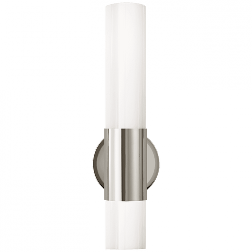 Visual Comfort & Co. Signature Collection Penz Bathroom Wall Sconce, 2-Light, Cylindrical, Polished Nickel, White Glass, 15"H (ARN 2611PN-WG CHPK2) 