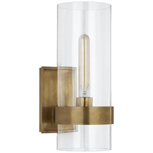 Visual Comfort & Co. Signature Collection Presidio Bathroom Wall Sconce, 1-Light, Hand-Rubbed Antique Brass, Clear Glass, 14"H (S 2166HAB-CG CHWGU) 
