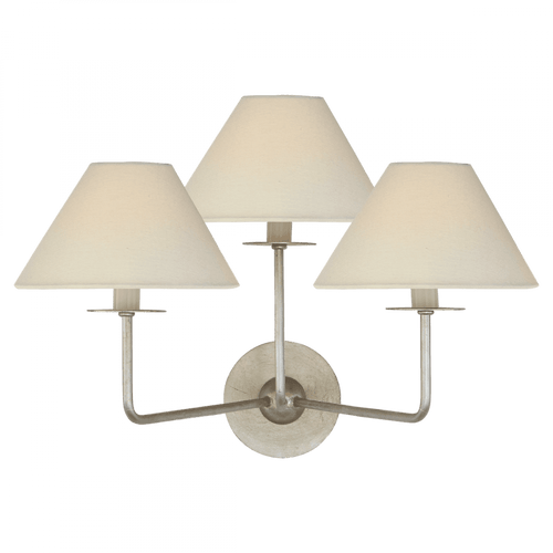 Visual Comfort & Co. Signature Collection Kelley Wall Sconce, 3-Light, Burnished Silver Leaf, Linen Shade, 14.25"H (NW 2070BSL-L CLT6M) 