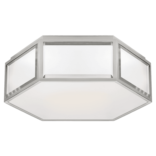 Visual Comfort & Co. Signature Collection Bradford Flush Mount, 2-Light, Hexagonal, Mirror, Polished Nickel, Frosted Glass, 13"W (KS 4120MIR/PN-FG CLR8J) 