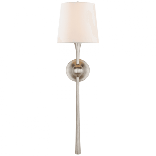 Visual Comfort & Co. Signature Collection Dover Tail Wall Sconce, 1-Light, Burnished Silver Leaf, Linen Oval Shade, 27"H (ARN 2302BSL-L CLY2U) 