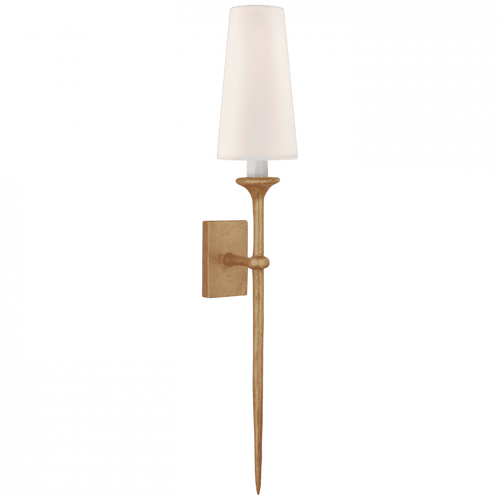 Visual Comfort & Co. Signature Collection Iberia Single Wall Sconce, 1-Light, Antique Gold Leaf, Linen Shade, 26.5"H (JN 2075AGL-L CQ1NP) 
