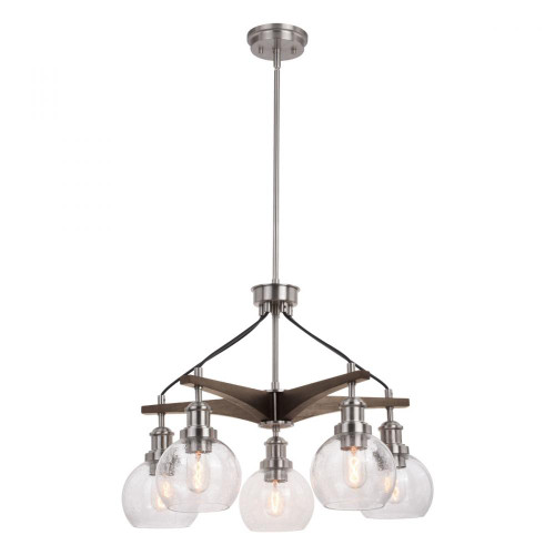 Avondale Chandelier, 5-Light, Satin Nickel, Dark Sycamore, 25.25"W (H0256 J7Q4)