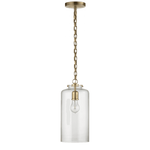 Visual Comfort & Co. Signature Collection Katie Pendant, 1-Light, Cylinder, Hand-Rubbed Antique Brass, Clear Glass, 7"W (TOB 5226HAB/G3-CG 2N3EG) 