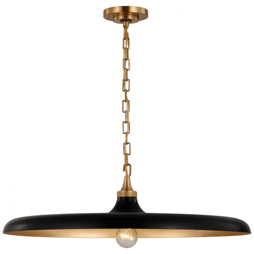 Visual Comfort & Co. Signature Collection Piatto Pendant, 1-Light, Hand-Rubbed Antique Brass, Aged Iron Shade, 24"W (TOB 5116HAB-AI CU2F1) 