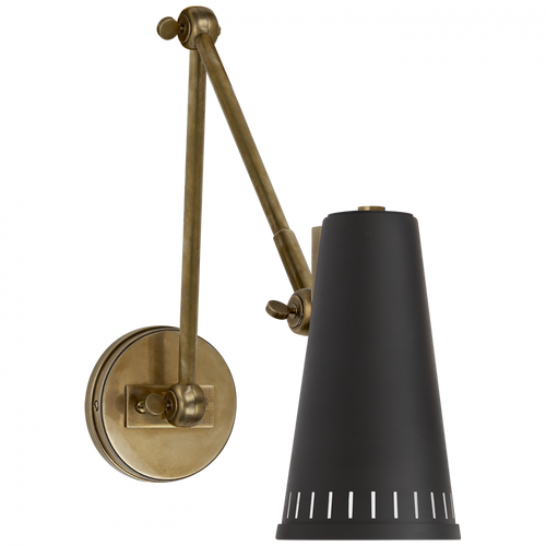 Antonio Adjustable Two Arm Wall Sconce, 1-Light, Hand-Rubbed Antique Brass, Black Shade, 8.25"H (TOB 2066HAB-BLK 2V4R7)