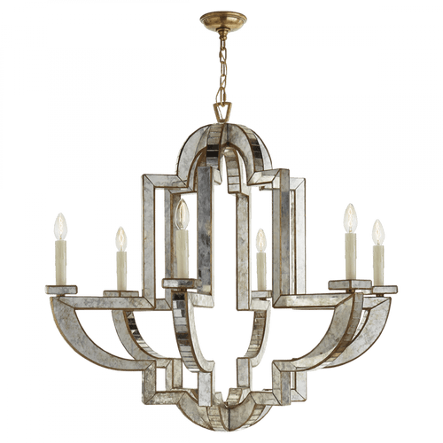 Visual Comfort & Co. Signature Collection Lido Chandelier, 6-Light, Antique Mirror, Antique Brass, 38.25"W (NW 5041AM/HAB 2N4E5) 