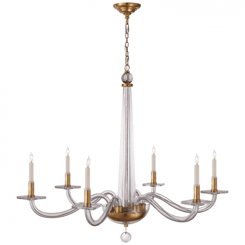 Visual Comfort & Co. Signature Collection Robinson Chandelier, 6-Light, Antique Brass, Clear Glass, 38"W (CHC 1141AB 2MXJU) 